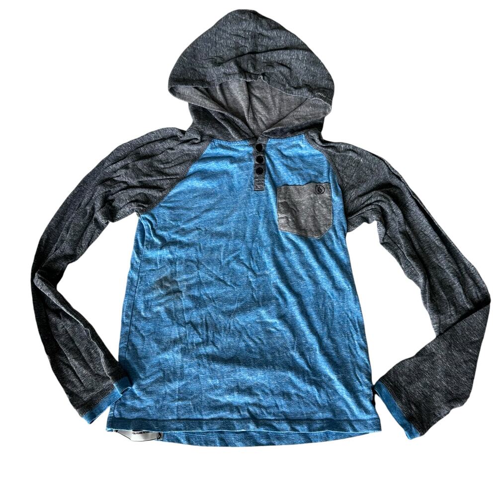 Volcom Blue & Gray Button Front Raglan Hoodie - Youth Medium